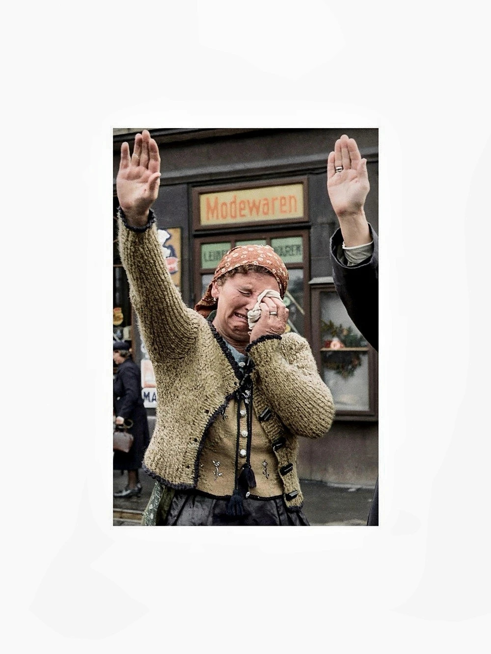 1938 WWII Sudeten Woman Crying Giving Nazi Salute 4x6 Colorized Print